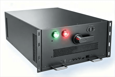 25 kW 51.2 V to 800 V hot-swappable battery module with slide-in handles and front-panel status indicators